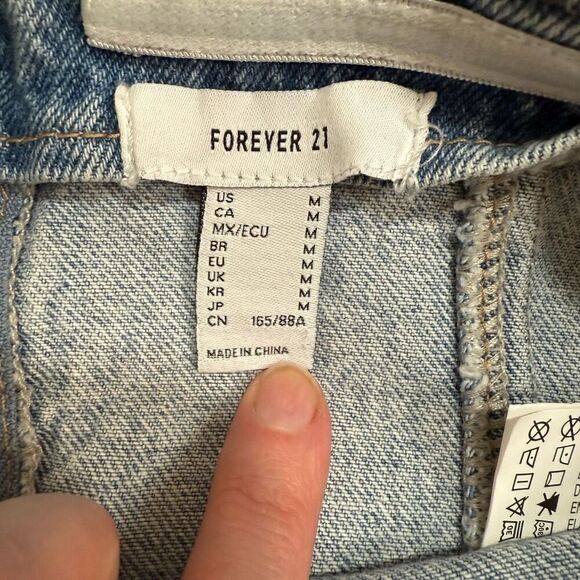 Forever 21 Blue Denim Printed Tube Top Cherry Y2K Medium Light - Picture 5 of 8